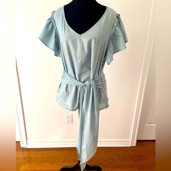 Jane + Delancey denim ruffle top - Picture 2 of 5